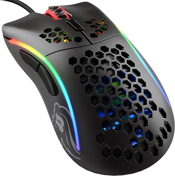 GLORIOUS Model D- Wired Gaming Mouse (Matte Black) | 61g Superlight Honeycomb Ergonomic Design, Vibrant RGB, Pixart 3360 Sensor, Omron 20M Clicks, Pure PTFE Skates