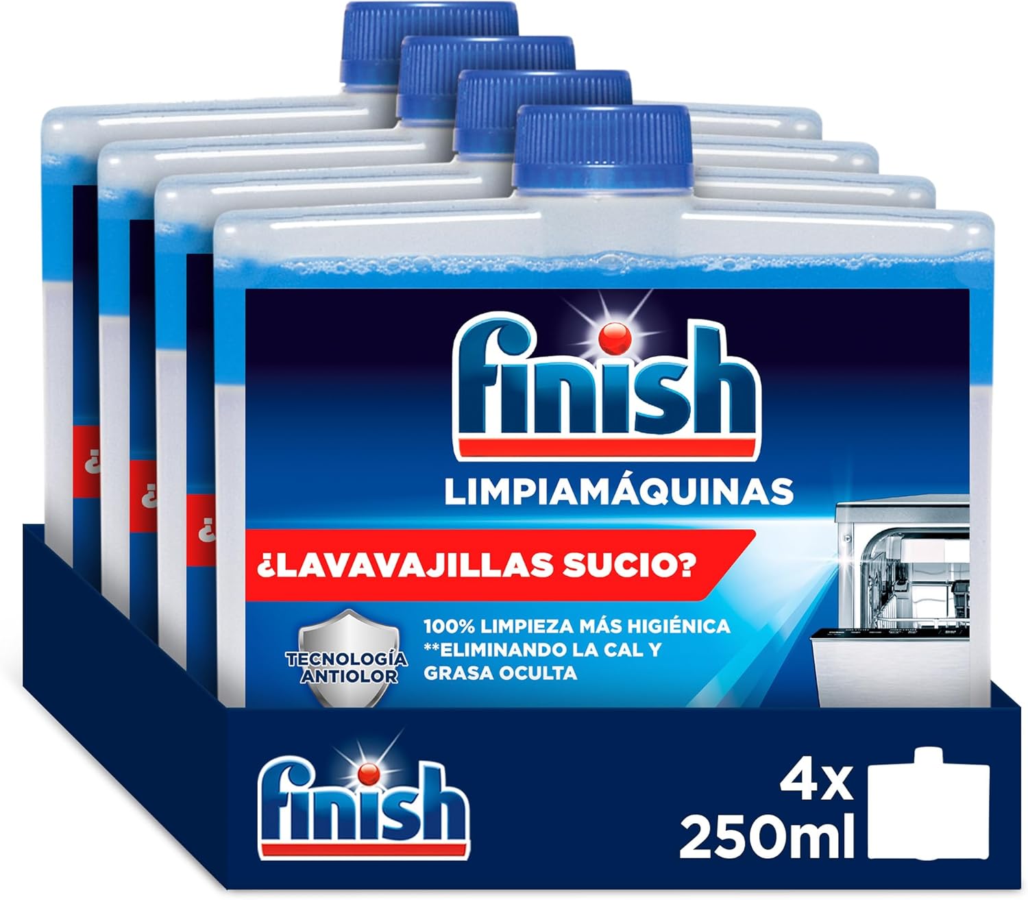 Finish Machine Deep Cleaner - Liquid Machine Cleaner Against Limescale and Grease for a Clean Dishwasher - Economy Pack of 4 x 250ml Machine Care