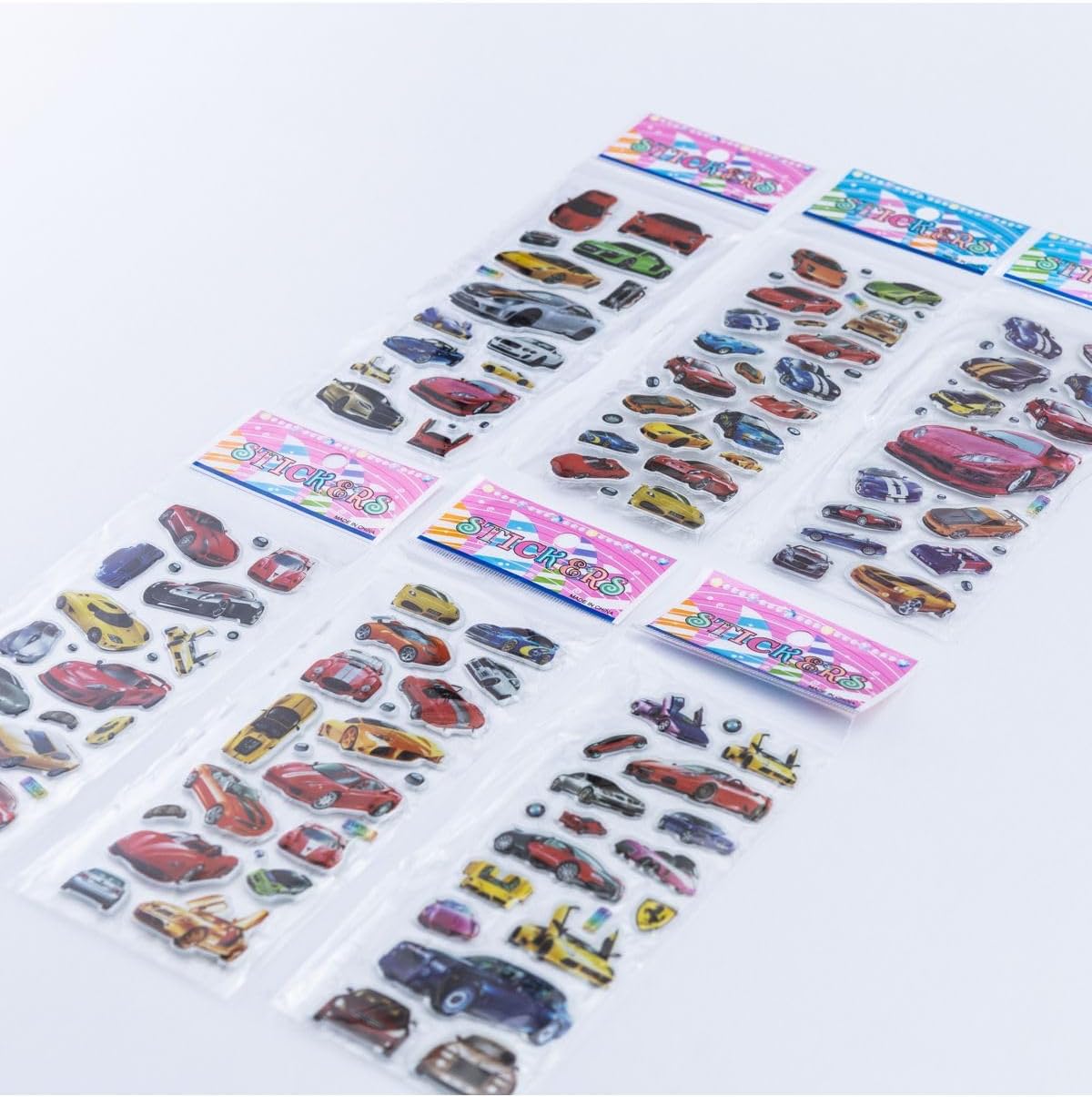 Bimotif 6 Adet Kabartmalı Yapışkan Sticker, Süper Arabalar