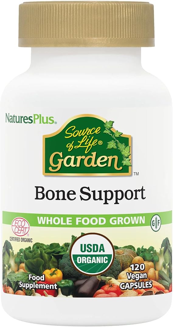 NaturesPlus Source of Life Garden Bone Support - Organic AlgaeCal Calcium and Magnesium with Vitamin D3, K2, C, Trace Minerals - Gluten Free, Vegan - 120 Capsules