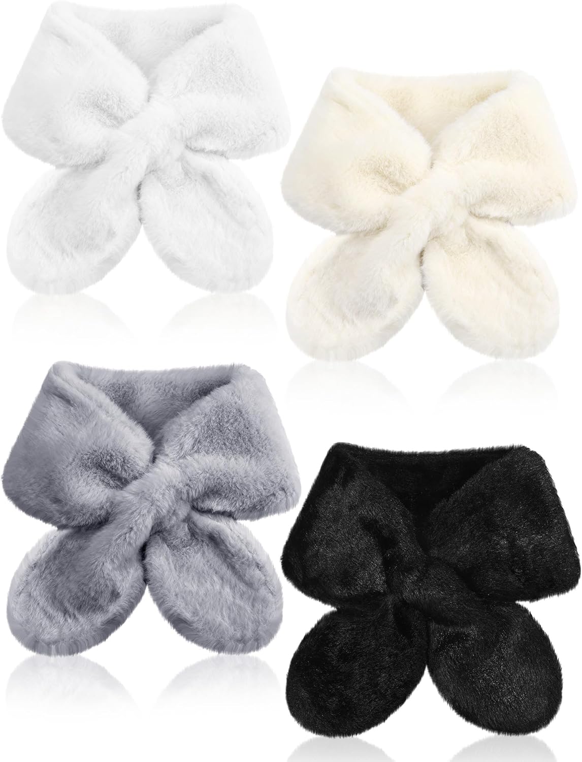 4 Pcs Womens Fur Collar Scarves for Winter Furry Faux Fur Loophole Scarves Trimmed Neck Warmer
