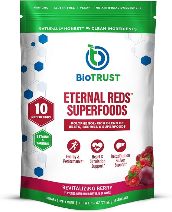 BioTrust Red Superfoods Powder w/Beet Root - Heart Health, Berry, 30 Servs | Premium red superfoods with Beet Root, polyphenols & antioxidants support heart health, circulation, energy & stamina