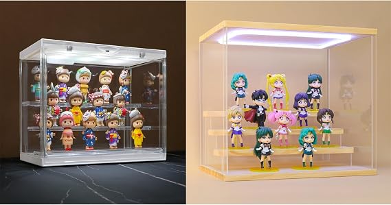 Acrylic Display Case for Figures and Funko Pop,Clear Display Case with Light