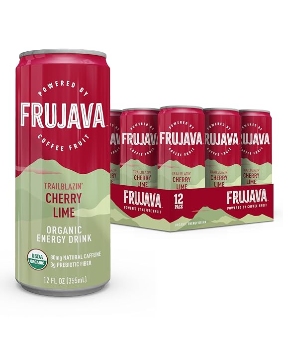 Organic Energy Drink, Trailblazin Cherry Lime, 80mg Natural Caffeine, 3g Prebiotic Fiber, 12oz Can, Powered by Coffee Fruit, Organic, Low Calorie, Outdoor Adventure Fuel (Pack of 12)