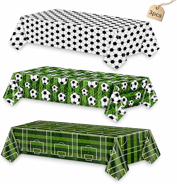 Chris.W Soccer Table Cloth 3Pcs - Soccer Birthday Party Decorations | 3 Designs Plastic Table Cloth Disposable Tablecloth for Soccer Party Decorations, Soccer Field Tablecloths, 54x108 In