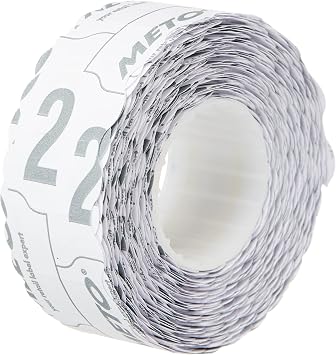 Meto Price Gun Labels 2212 mm, Single-line, White, 12,000 Labels, Permanently Adhesive, for METO, Contact, Sato, Avery, Tovel, Samark etc.