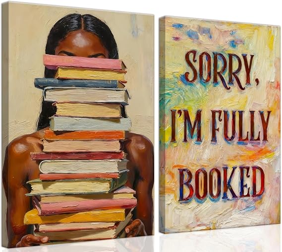 Framed Black Woman Reading Canvas Wall Art, Book Lover Decor 12x16 Inch
