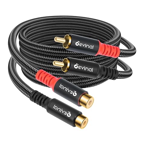 RCA Female to Male Extension Cable - Premium Audio Extender Cord for High Sound Quality & Durability, Compatible with Home Theater, TV, Soundbar - 6ft/1.8m