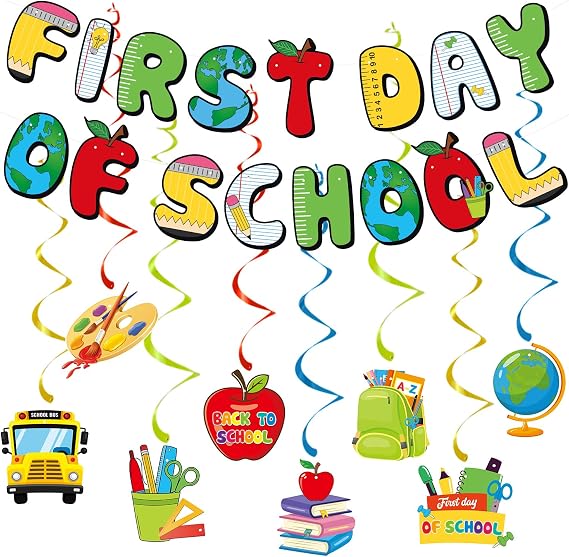 First Day of School Banner, Welcome Back to School Garland Banner,First Day of School Decorations Bulletin Boards for Classroom,First Day New Grade of Class Photo Props Supplies(Pre-assembled)
