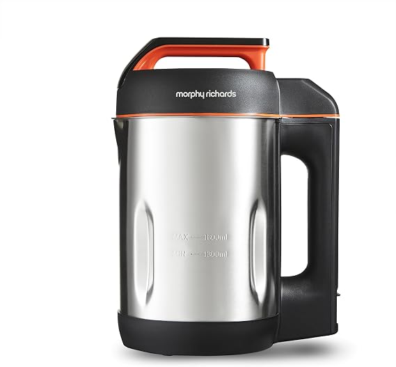 Morphy Richards Soup Maker, 1.6L Dual Programme, Serrator Blade, Easy Clean, Keep Warm, LED Countdown, Add to Function, Detachable Power Cord, Stainless Steel, 501022