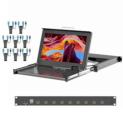 1U Rack Mount KVM Console, Arvitek 15.6 LCD Monitor KVM Switch 8 Port HDMI wCables,Keyboard Touchpad,Fits 23.631.5 Rack Depth, Full HD 1920x1080
