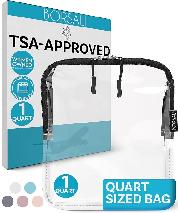 TSA Approved Toiletry Bag Clear Quart Size | 3-1-1 Liquids for Carry On Travel, Toiletries Organizer, Cosmetic Pouch with Zipper, Travel Accessories