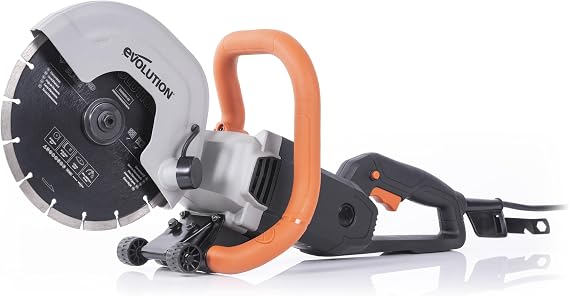 Evolution Power Tools R230DCT Disc Cutter, Concrete Saw, Cut Off Saw, For Cutting Concrete, Stone, Brick, Roof Tile & More - 2000W Motor, No Gas, 90 mm Cut, Incl Diamond Masonry Blade, 230V, 230mm