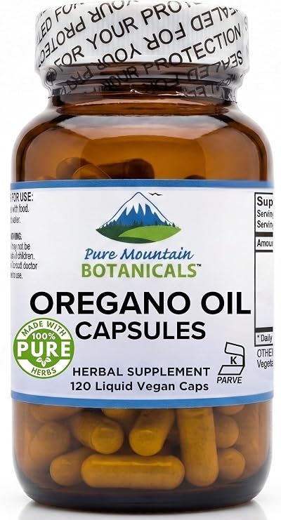 Pure Mountain Botanicals Oregano Oil Capsules - 120 Vegan Caps - 510mg Oil of Oregano - Carvacrol 70% - Kosher Herbal Supplement