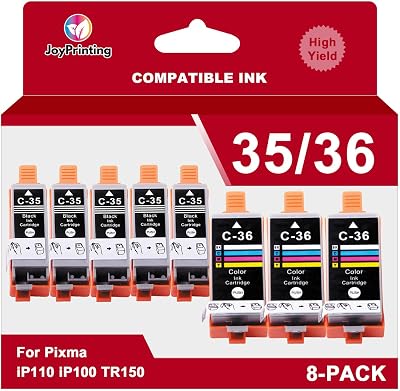 PGI-35 CLI-36 Ink Cartridges Compatible with Canon 35 36 Ink Cartridges Work for Canon Pixma TR150 IP110 TR152 mini260 mini320 IP 110 100 TR 150 Printers 5 BK 3 Tri-Color