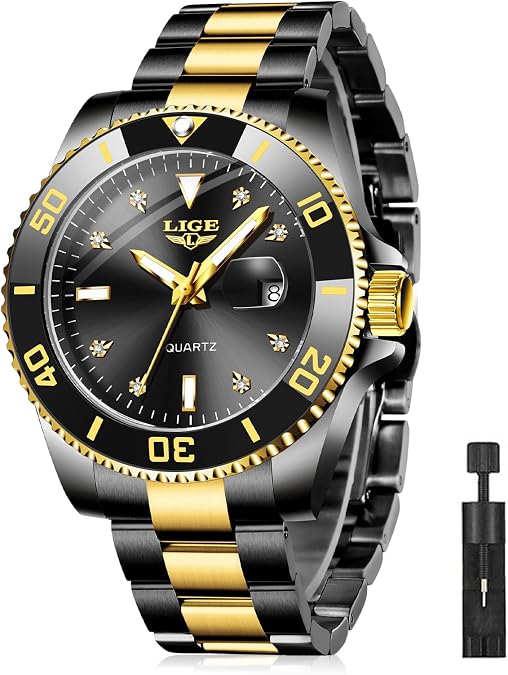 Watches for Men Luxury Diamond Business Dress Quartz Analog Waterproof