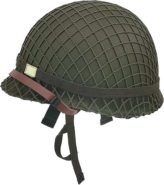 M1 Helmet, US Army WW2 Replica - Metal Steel Shell with Net/Canvas Chin Strap/Cat Eye Band