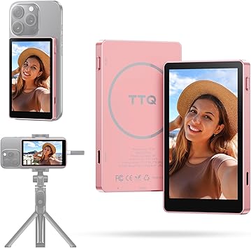 Vlog Selfie Monitor Screen, Magnetic Phone Vlog Selfie Monitor Screen 4K 60fps Bluetooth Remote, Back Camera Monitor for Vlog Live Stream TikTok, Compatible with iPhone & Android - Pink