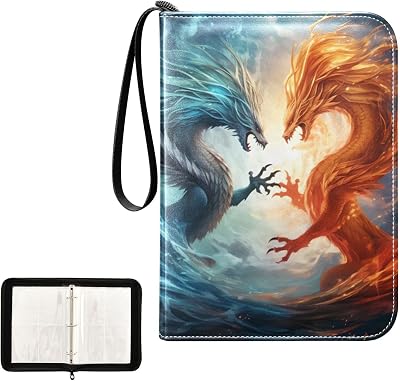 4 Pockets Trading Card Album Holder Book Folder Sports Card Binder Dragon Fire Ice 400 Double Side Pockets for 3 Ring Binder Zipper