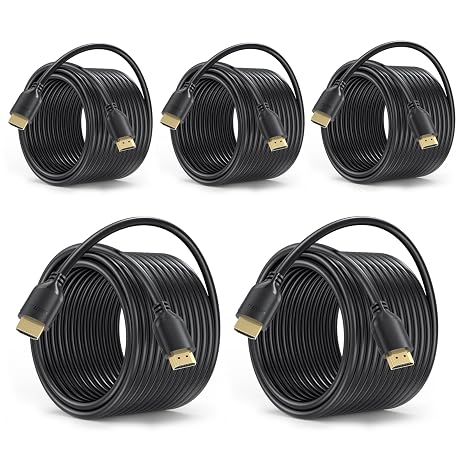 Long HDMI Cable 25FT 5 Pack, 4K HDMI to HDMI Cable 25 Foot in-Wall CL3 Rated High Speed HDMI 2.0 Cord(4K@60Hz, 2K 1440P, 3D, HDCP2.2, ARC, Ethernet) Compatible for Monitor, Projector, HDTV, Laptop, PC