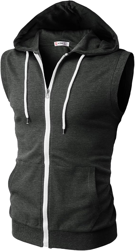 H2H Mens Casual Slim Fit Zip-up Sleeveless Hoodie Lightweight Workout Tank Tops Gym Hoodies