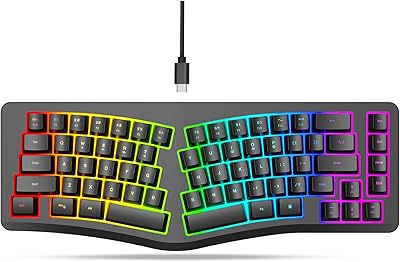 HXMJ-Wired Ergonomic Gaming Keyboard,Mechanical Feel,Detachable USB Cable,69 Keys,RGB Backlit-Black