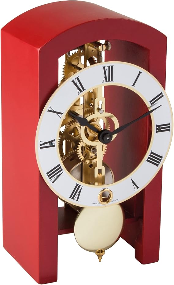 Hermle 23015-360721 Moderne Skelett-Tischuhr Rot 18cm x 9cm x 11cm