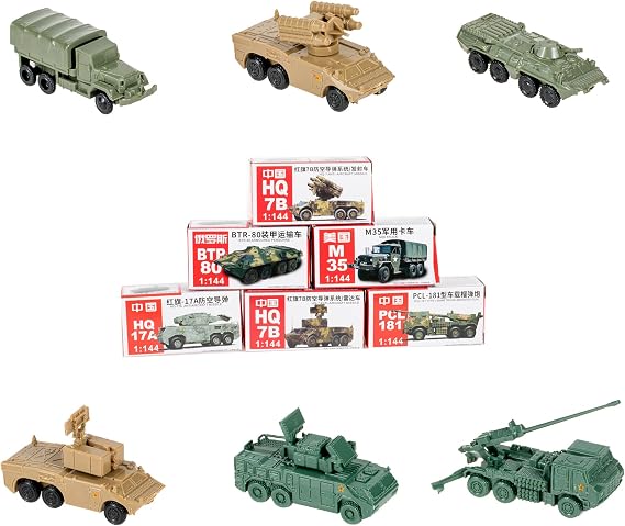 Mini Steel-Ball Roller Military Vehicle Toy 6 Pcs Set: PCL-181 | BTR80 | M35 Truck | HQ-17 | HQ7B Missile/Radar Scale 1:144