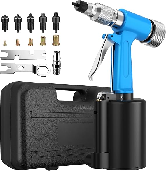 AUTOUTLET Heavy Duty Pneumatic Rivet Nut Gun with 100PCS Rivet Nuts, Thread Setter Kit with 5pcs Metric Mandrels for Body Panels, Bicycle Attachments, Furniture and Decorations