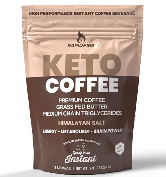 Rapidfire Ketogenic High Performance Instant Coffee Mix, Supports Energy and Metabolism, 15 Servings, brown, 7.93 ounce (pack of 1)