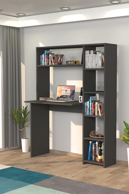 Moonlife Duru Kitaplıklı Çalışma Masası Antrasit