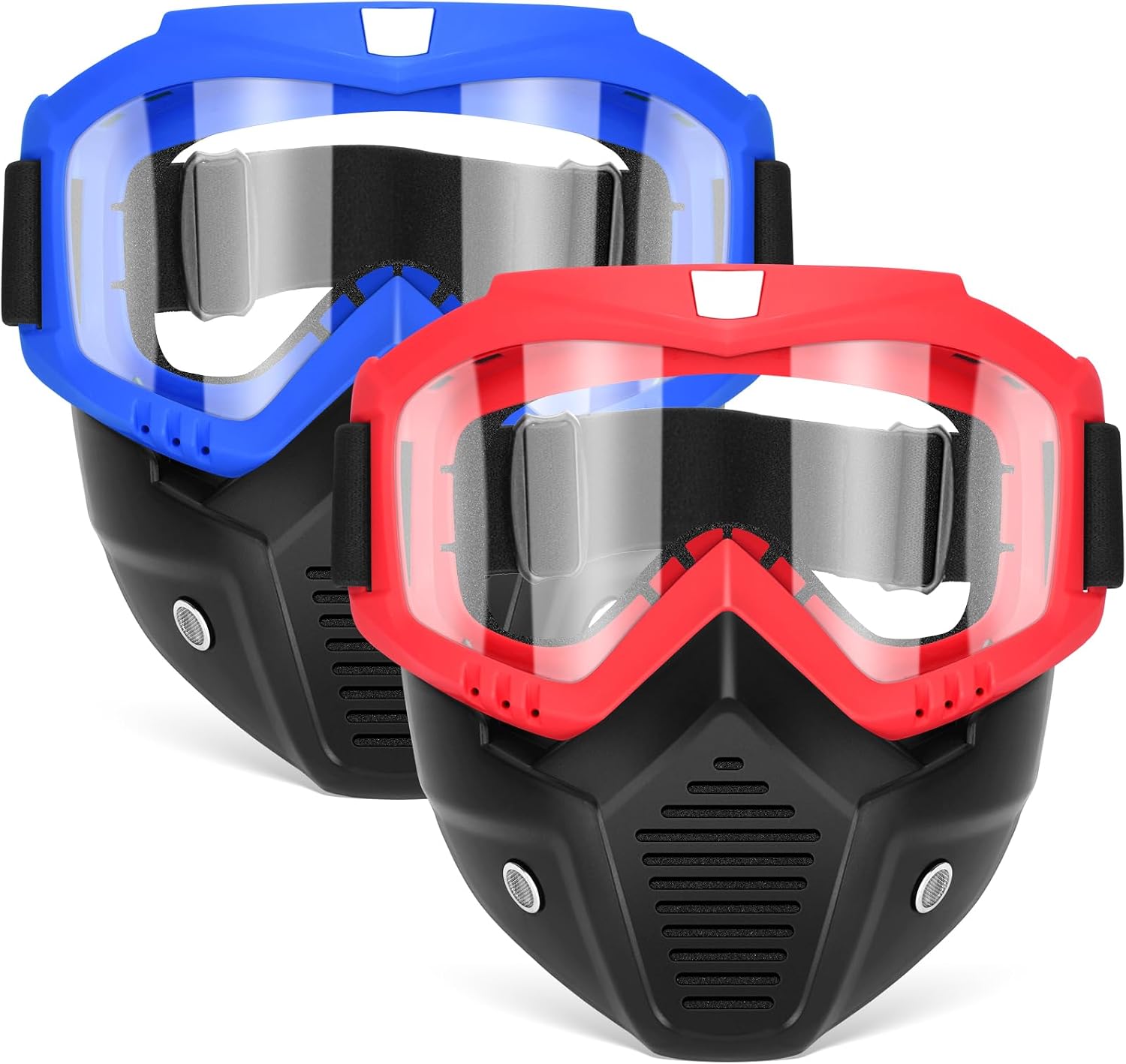 POKONBOY 2 Pack Tactical Mask with Goggles Compatible with Nerf Rival, Apollo, Zeus, Khaos, Atlas, Artemis Blasters Rival Mask Red & Blue