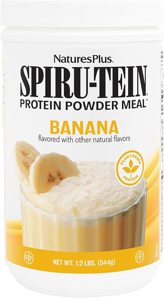 NaturesPlus SPIRU-TEIN, Banana - 1.2 lbs - Plant-Based Protein Shake - Non-GMO, Vegetarian, Gluten Free - 16 Servings