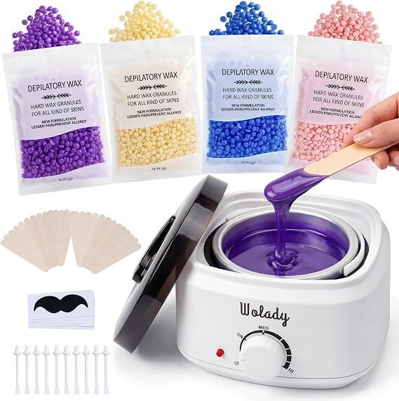 Waxing Kit, Wax Warmer, Wax Pot for Hair Removal，Wax Heater Kit for Waxing,Wax Machine with 4 Packs Wax Beads and 30 Applicator Sticks for Women and Men,Suitable for Sensitive Skin,Full body,White