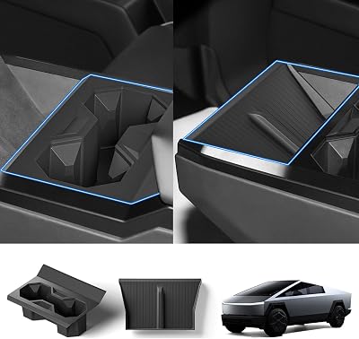 2Pcs Cup Holder & Center Console Pad for Cybertruck,Wireless Charging Silicone Pad for Tesla Cybertruck Accessories-Black