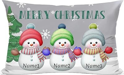 Custom Snowmen Family Pillow Case Personalized Christmas Pillow Cover Design Throw Pillow Covers Two-Sides Printed Cushion Covers Without Pillow Inserts