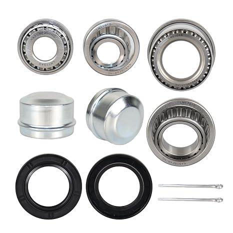 2 Set Fits for 1-1/4'' 3/4'' Axles Trailer Wheel Hub LM11949 Kit, LM11949/10 and LM67048/10 Bearing,Made of Chrome Steel,03813TC Seal OD 59.15mm, Dust Cover and Cotter Pin.