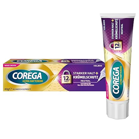 Corega Ultra Haftcreme 40g Starker Halt + Krümelschutz Corega Ultra Haftcreme Starker Halt + Krümelschutz bietet ganztägig starken Halt für Zahnersatz/dritte Zähne