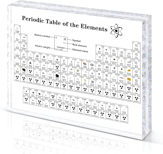 Giftota Original Periodic Table with Real Elements Inside - Acrylic Real Periodic Table of 83 Elements - Chemistry Gifts Crafts Decor for Kids Adults
