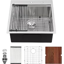 21 Drop in Bar Sink Workstation - Sarlai 21"x 20" Topmount Workstation Kitchen Bar Prep RV Sink 16 Gauge Stainless Steel Single Bowl Basin