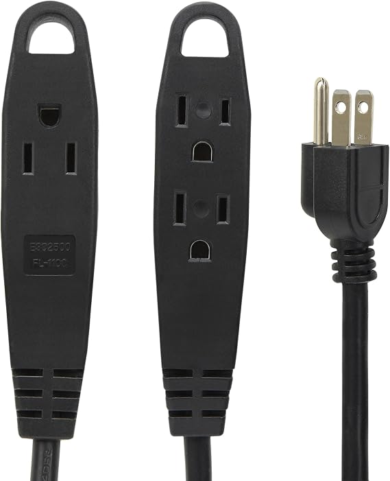 Extension Cord/Wire Power Cable, Indoor/Outdoor, 16/3, 3 Outlet, 15 Feet, UL Listed, Black