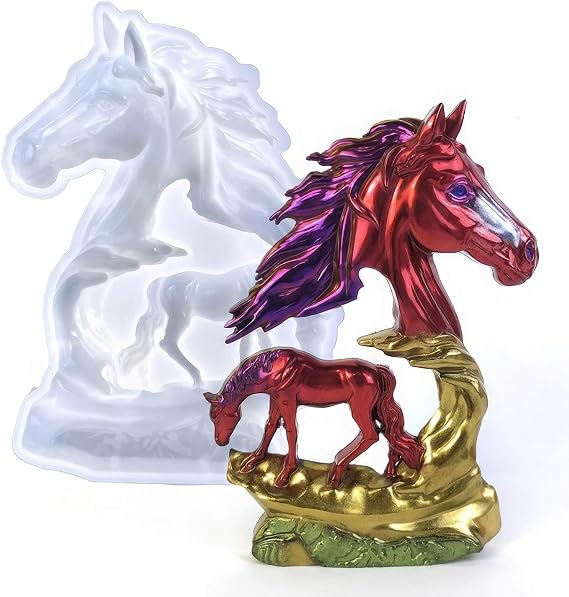 Abstract Horse Sculpture Desktop Decoration, Crystal Rubber Mold, Impression Horse wall Hanging Silicone Mold, wall Hanging Door Desktop DIY Resin Casting, Cabinet Gift Home. (Color : Blue)