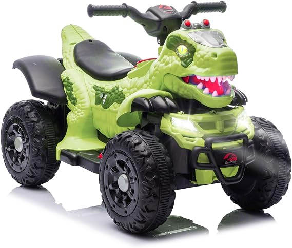 Dinosaur Ride On Car for Kids, 12V Kids ATV Electric Car for Toddles with Music, Bluetooth, LED Lights, 1.86MPH Safe Speed, Green