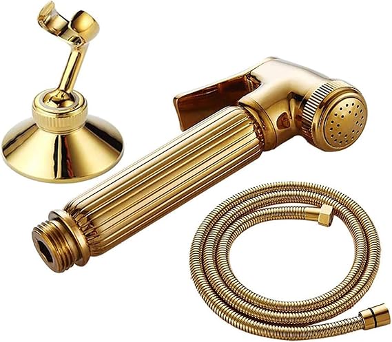 Handheld Bidet Sprayer for Toilet, Bathroom Cloth Diaper Sprayer Set Brass Bidet Sprayer Kit with Stainless Steel Shower Hose and Holder for Pet Bathing, Personal Hygiene,Gold