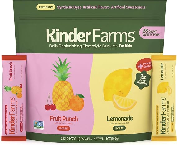 KinderFarms Kids Daily Hydration Electrolyte Powder, Variety Pack, 28 Ct