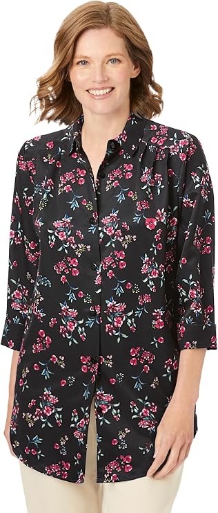 Woman Within Plus Size No Iron Three-Quarter Sleeve Peachskin Shirt