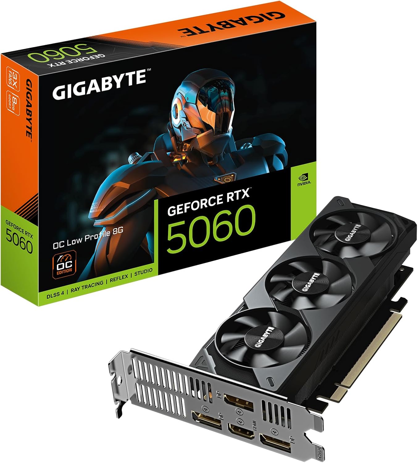 Gigabyte GeForce RTX 5060 OC Low Profile 8G Graphics Card - 8GB GDDR7, 128bit, PCI-E 5.0, 2512 MHz Core Speed, 3 x DisplayPort, 1 x HDMI, GV-N5060OC-8GL