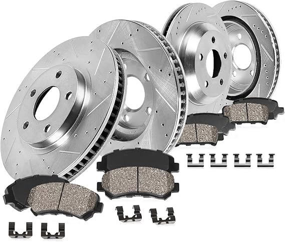Callahan Brake Parts Front and Rear Brake Kit For Ford Mustang 1994-99 |Mustang 2001 |Mustang 2003-04 - Drilled & Slotted Disc Rotors with Ceramic Brake Pads + Hardware, EBYK034693