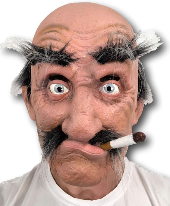 Rubber Johnnies Old Man MASK, Bald Head, Moustache, Latex, Smokey Joe, One Size, COSTUME Accessory