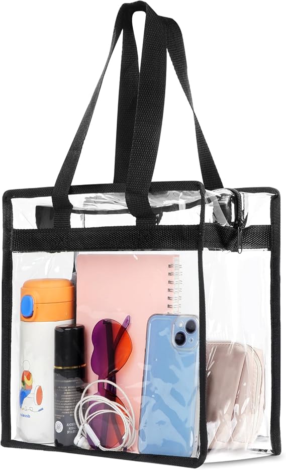 Hoiny Clear Bag for Stadium Events Approved, 12x6x12 Large Transparent Tote | See Through Bag for Concerts, Gym, Sports Events, Travel and Festivals, Smooth Zipper and Handles for Women Purse